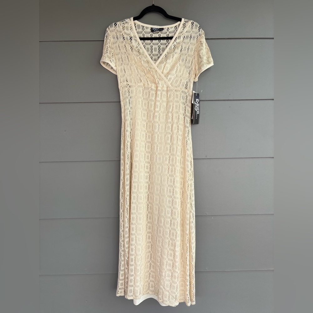 NWT Dawn Joy Vintage 90’s Cream Crochet Maxi Dress